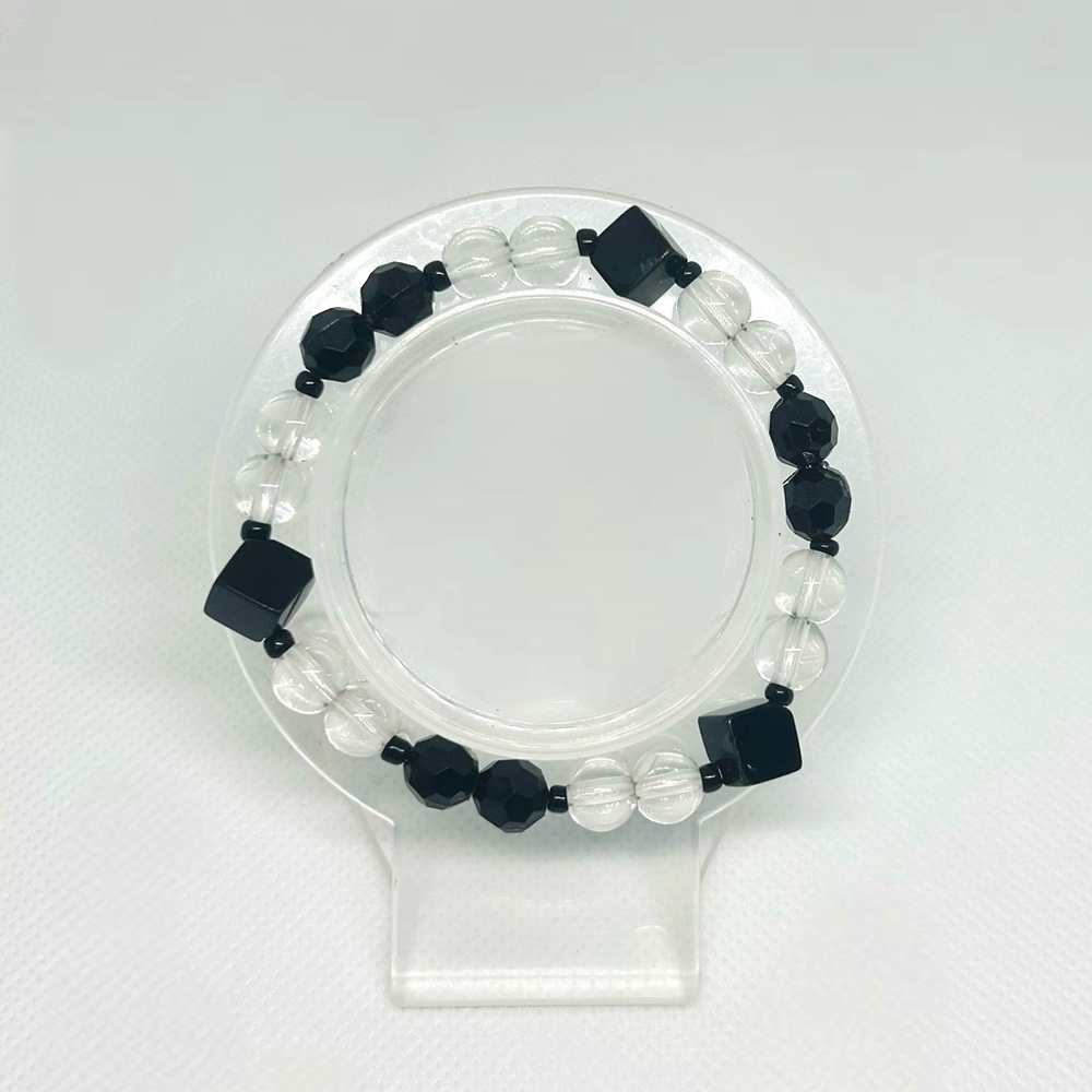 Shadow Whisper - Handmade Black & Glass Bracelet